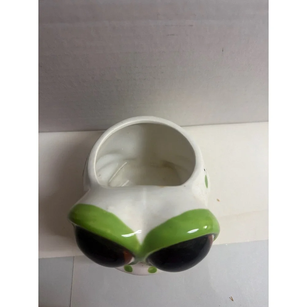 Vintage Relpo Ceramic Big Eye Frog Planter Green Polka Dot Kitsch 2124